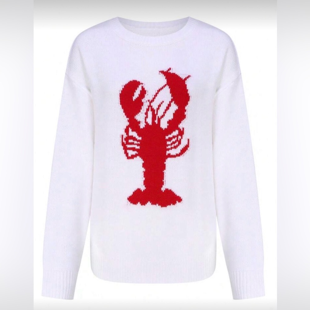 White Sweater with Red Lobster Design